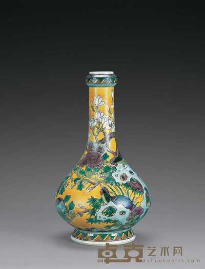 清光绪 素三彩花鸟瓶 3.2×27.5cm